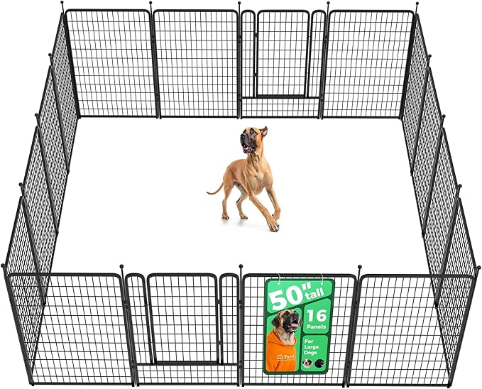FXW Rollick Unleashed Dog Playpen for Indoor, Yard, RV Camping, 50 inch 16 Panels for Large Dogs, Black│Patented