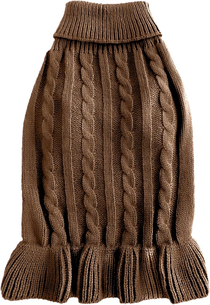 CHBORCHICEN Small Dog Sweaters Knitted Pet Cat Warm Dog Sweatshirt Winter Clothes Kitten Puppy Sweater (XS, Dress-Brown)