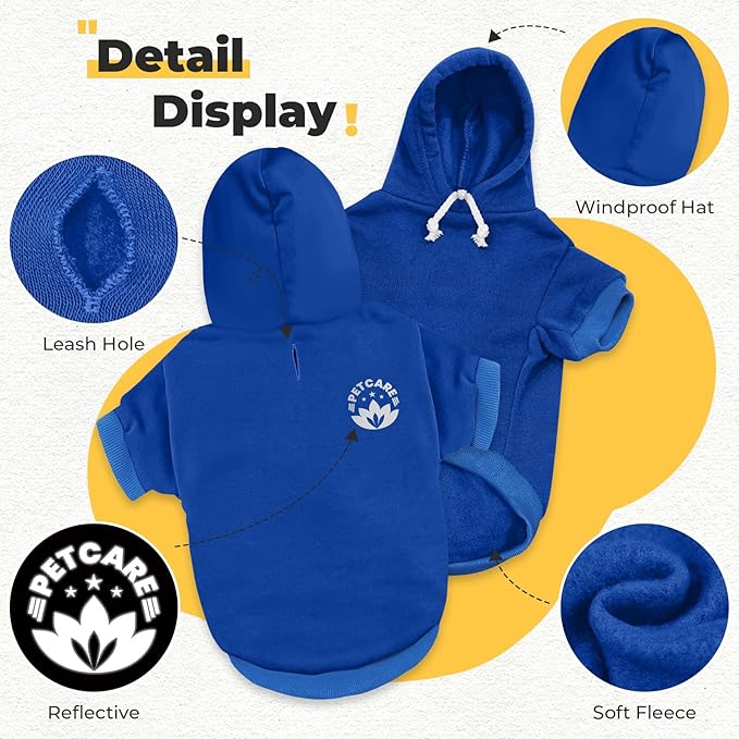 PETCARE Dog Hoodie Sweaters for Small Medium Dogs Cats Cute Soft Warm Fleece Puppy Sweaters Dog Clothes Hoodies Sweatshirt Reflective Fall Winter Chihuahua Yorkie French Bulldog Outfits, Navy