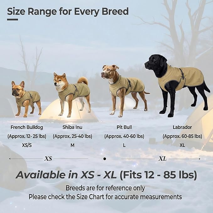 Water-Repellent Dog Winter Vest, Fleece Lined Warm Jacket for Hiking & Running, Adjustable Athletic Fit with Anti-Slip Leg Straps for Active Dogs (Brown, Large)
