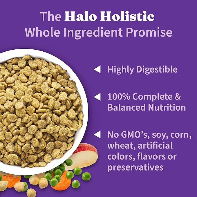 Halo Holistic Plant-Based Recipe With Superfoods, Complete Digestive Health, Vegan Dry Dog Food Bag, Adult Formula, 21-lb Bag