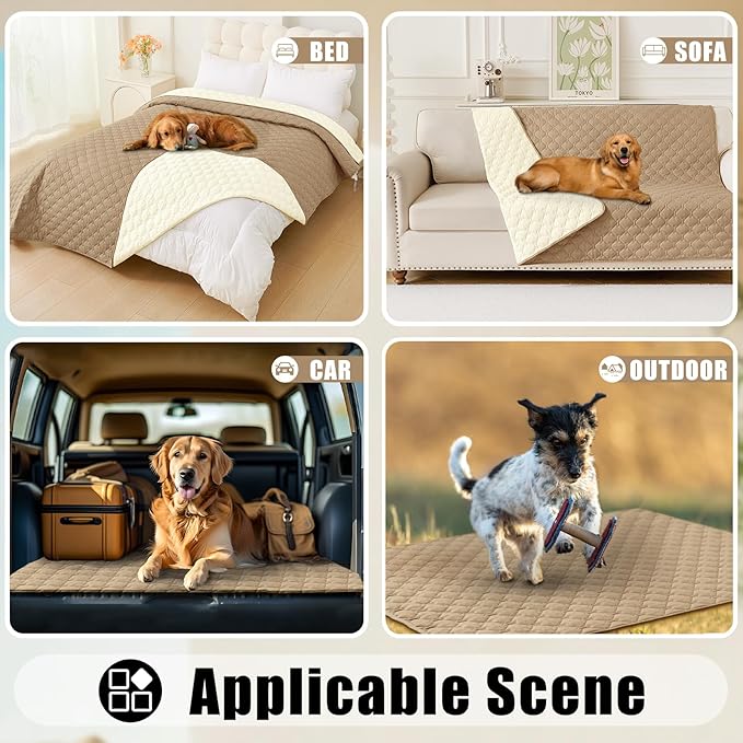 Smiry Waterproof Dog Bed Cover Blanket, Soft Reversible Pet Blanket, Washable Leakproof Cats Dogs Couch Cover for Sofa, Couch, Furniture, Plaid (82x120 Inch, Camel/Beige)