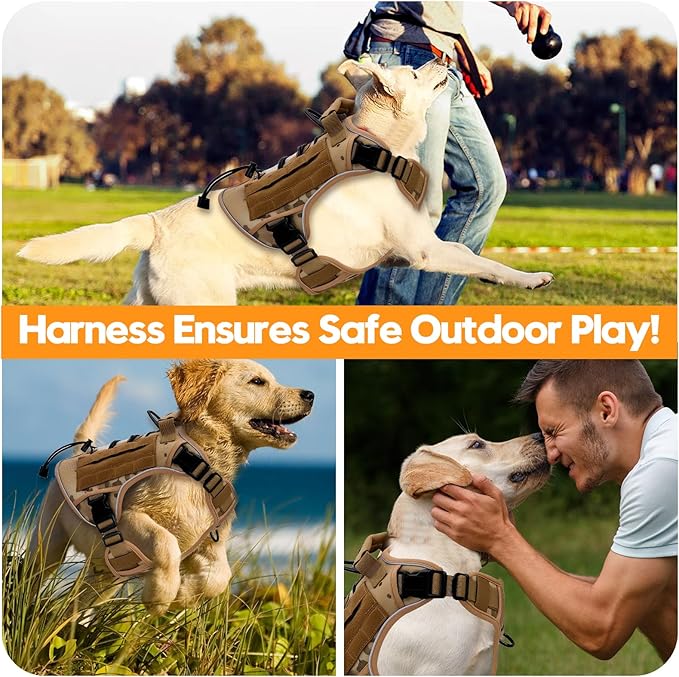 Heavy-Duty Tactical Dog Harness for Large Dogs, No Pull Adjustable Reflective Pet Vest with Molle System, K9 Military-Grade Control for Service Training, Outdoor & 10+ Breeds, Desert Camo, Large