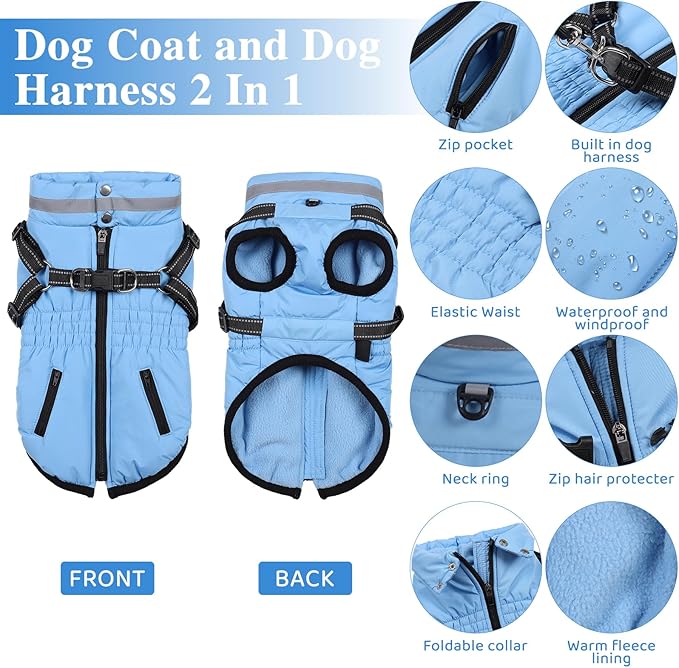 Gyuzh Dog Coat with Harness,Dog Winter Coat Jackets,Winter Waterproof Dog Coat Warm Cold Weather Dog Coat with Harness Built in for Small Medium Large Dogs
