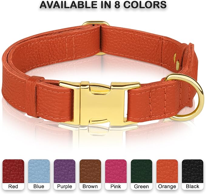 Leather Airtag Dog Collar - Soft Tracking Dog Collar with Apple AirTag Holder and Metal Buckle - Safety GPS Pet Collars for Small Medium Large Dogs Puppy Pink Red (Orange, S, 12"-15" Neck Fit)