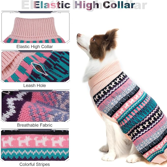 Dog Sweater - Winter Coat Apparel Clothes with Colorful Stripes for Cold Weather