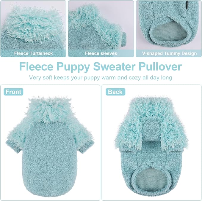Small Dog Sweater Turtlenecks Dog Sweaters for Small Dogs Winter Fleece Doggy Clothes Puppy Outfits Cold Warm Pet Sweater Puppy Coat Doggie Jacket for Chihuahua Yorkie Teacup Cat Apparel, Cyan, S