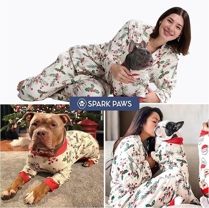 Spark Paws Dog Christmas Pajama, Dog Recovery Suit Male, Onesie, Ultra-Soft and 4-Way Stretch, for Small Medium and Large Breeds - Mistletoe - S