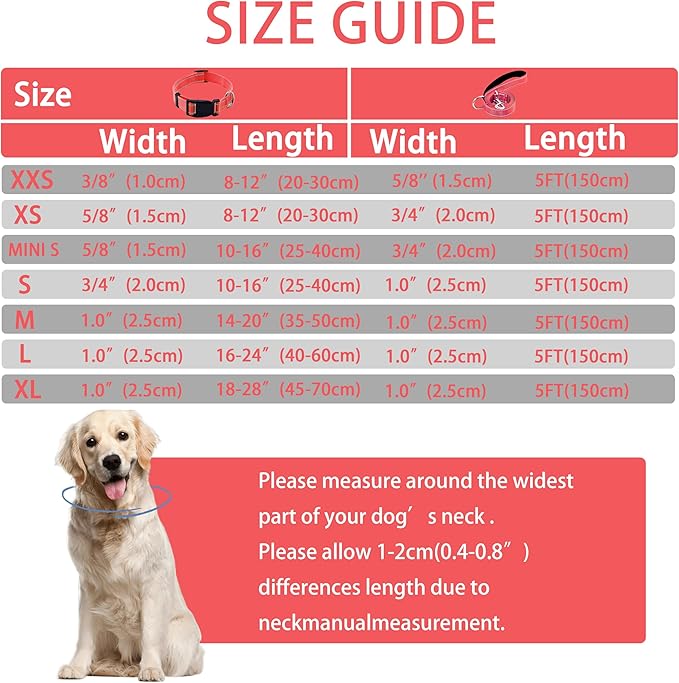 Reflective Dog Collar with Safety Locking Buckle, Adjustable Soft Breathable Nylon Collars for Small, Medium and Large Dogs(Collar+Leash M Red)