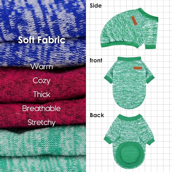 3 Pack Dog Sweaters for Small Dogs Girl Boy Winter Fleece Clothes Warm Soft Dog Sweatshirt Outfit for Dogs Cats Pet Apparel (Green, X-Small)