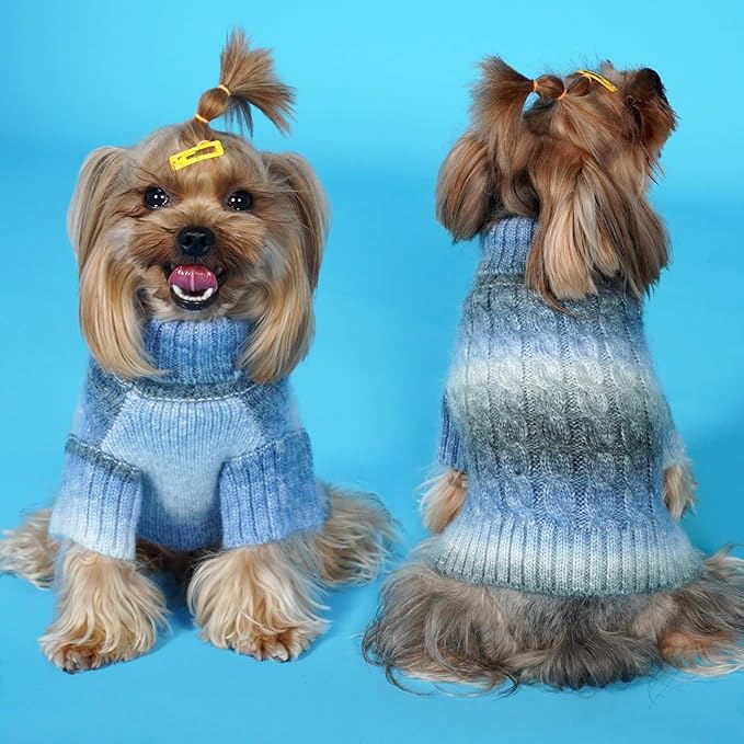 KYEESE Dog Sweater Cable Knit Thick Dog Knitwear Turtleneck Warm with Sleeves Dogs Sweater for Medium Dogs Gradient Color, Blue, XXLarge