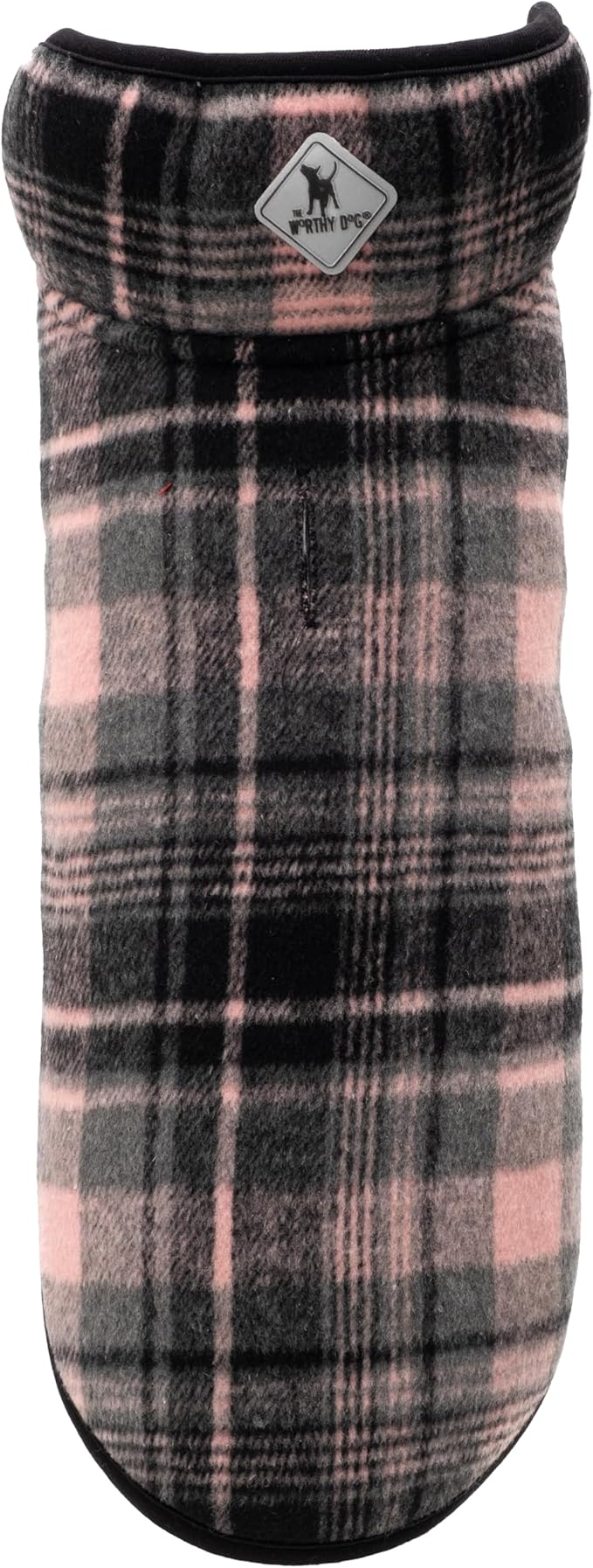 THE WORTHY DOG Alpine Plaid Dog Jacket – Wind-Resistant Winter Coat with Cozy Faux Shearling Lining, Adjustable Fit & Harness Hole – Machine Washable – Pink, Size 26