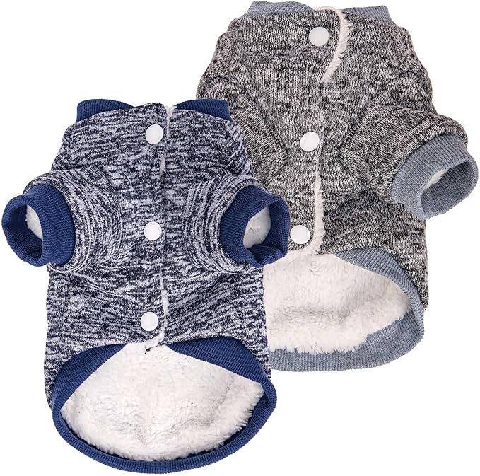 Dog Sweater, Dog Sweaters for Small Dogs, 2, 3 Pack Warm Soft Pet Clothes for Puppy, Medium Large Cat, Dogs Girl or Boy, Dog Shirt for Winter Christmas (Coat Grey+Navy, Large)