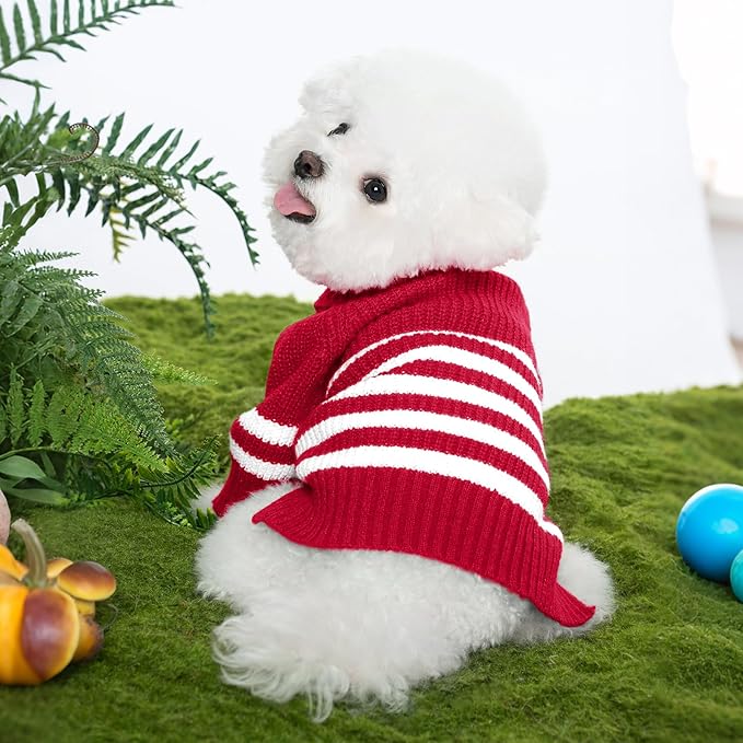 Haloumoning Small Dog Pullover Sweater, Striped Knitted Pet Sweaters for Fall Winter Dog Clothes, Turtleneck Thick Warm Clothes for Small Medium Large Dogs
