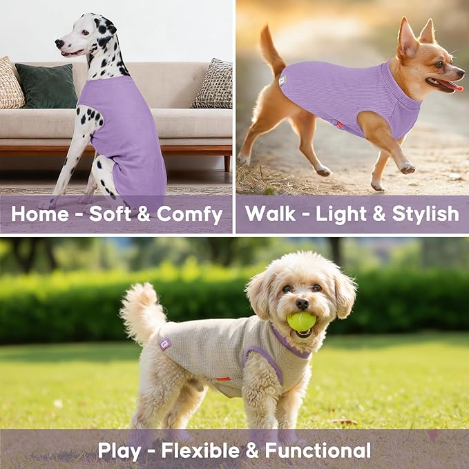 KYEESE 2Pack Dog Shirts Waffle for Small Dogs Stretchy Dog T-Shirts Lightweight Dogs Tank Top Sleeveless Pet Vest Breathable, X-Large, Purple+Grey