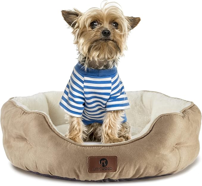 Asvin Small Dog Bed for Small Dogs, Cat Beds for Indoor Cats, Pet Bed for Puppy and Kitty, Extra Soft & Machine Washable with Anti-Slip & Water-Resistant Oxford Bottom, Light Brown, 20 inches