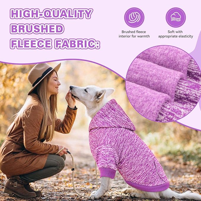 Dog Sweaters for Large Dogs Hoodie Fleece Dog Sweater Soft Clothes Sweatshirt with Pocket Hoodie for Large Dogs(Purple&L)