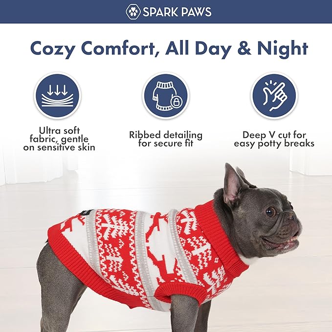 Spark Paws Christmas Dog Sweater - Ultra Soft Holiday Knit Sweater for Small, Medium & Large Dogs, Cute Pet Sweater for French Bulldogs & Big Dogs, Potty V Cut Design Jacket (Winter Wonderland, 2XL)