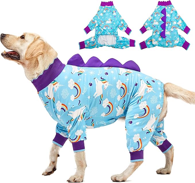 LovinPet Gaint Dog Pajamas, Anti Licking Dog Recovery Clothes, Lightweight Onesie, Starlight Rainbow/Wild Horse Prints Mastiff Pajamas, UV Protection, Adorable pet PJ's /3XL