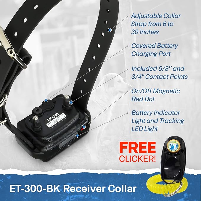Educator ET-300 Black Mini E Collar for Dog Training with Remote - 1/2 Mile Range, Waterproof, 100 Blunt Stimulation Levels, Tone or Vibration Mode, Night Light Tracking for Small, Medium & Large Dogs