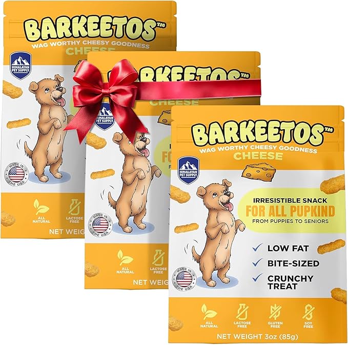 Barkeetos Dog Treats, Crunchy and Cheesy Pet Snacks Made with Real Himalayan Cheese, Gluten Free, Grain Free, Lactose Free, Natural Dog Food for All Breeds and Sizes - 3 Pack