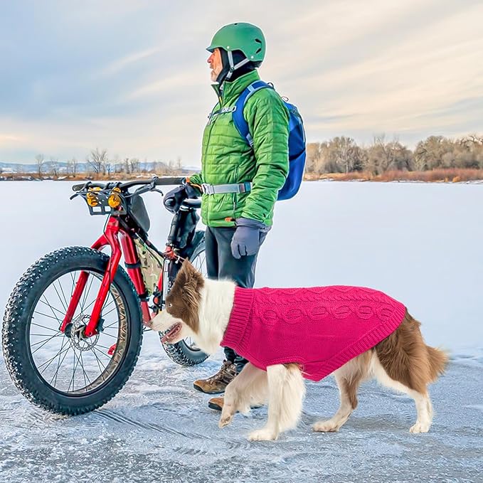 SCENEREAL Knitted Dog Sweater for Large Medium Small Dogs, Cat Dog Winter Coat Warm Sweatershirts Outfits, Classic Pet Clothes with Leash Hole, Soft Pet Knitwear Apparel for Girls Boys, Rose Red L