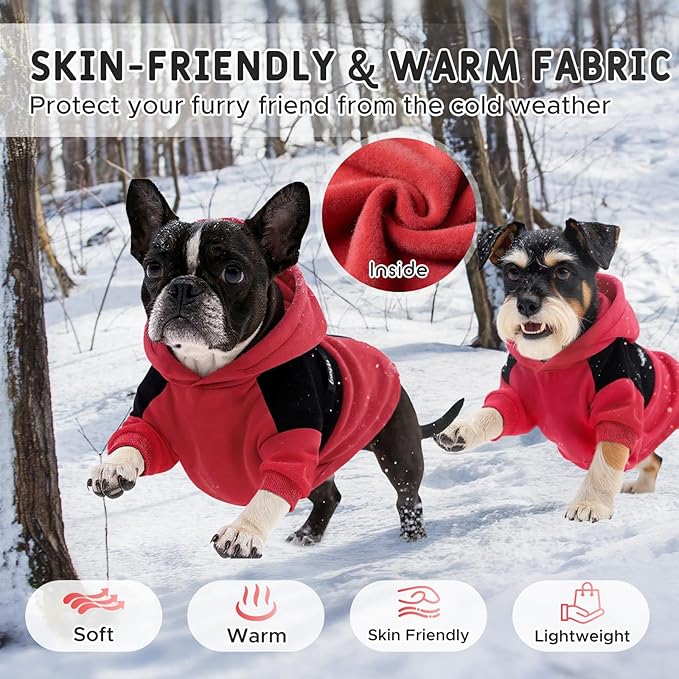 Dog Hoodie with Fleece Lining - Premium Winter Warm Dog Sweater for Small, Medium Dogs, Puppy - Dogs Sweatshirt Contrast Color Design (Red&Black, L)