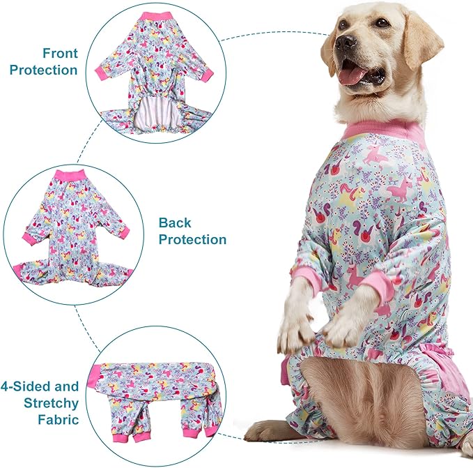 LovinPet Large Breed Dog Pajamas Onesie, Lightweight Stretchy Knit Dog Jammies, Unicorn Seafoam Print, Stop Shedding for Dogs, Pet Pajamas for Dogs, Pet PJ's, 2XL