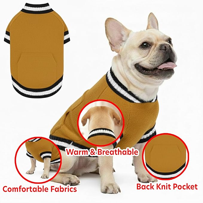 Grewear Pets Knit Sweater with Knit Back Pocket, Warm Comfortable Sweater for Pets, Soft Cozy Winter Pet Clothes, Stylish Multi-Colored Sweater for Dogs & Cats Mustard M