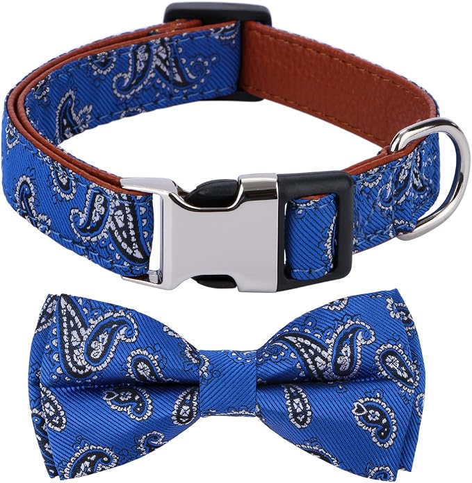 Bowtie Dog Collars Blue Paisley Pattern Small