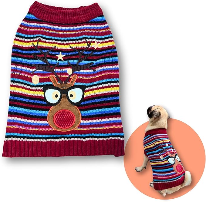 Cute Sweater for Dogs and Cats Soft Flannel Pet Outfit Warm and Cozy Animal Hoodie Small to Large Pet Clothes for Halloween Parties and Everyday Wear (Small, Colorful Deer)