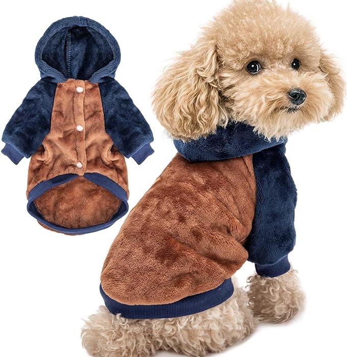 FabriCastle Dog Hoodie Sweater for Small Dogs Boy and Girl, Dog Clothes S XS XXS Puppy Sweatshirt, Pet Outfit, Cat Clothing Super Soft Warm Snap On Closure (Camel-Navy, X-Small)