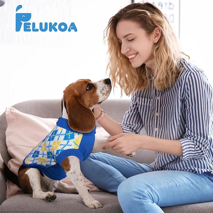 Dog Sweater, Soft Dog Sweaters for Small Medium Dogs Cats Girl Boy, Classic Knitted Turtleneck Outdoor Pet Clothes for Dogs Girl Boy, Small Puppy Kitten Sweater with Leash Hole, Blue, Small
