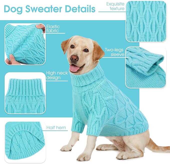 XS Dog Sweater for Dogs, Puppy Sweaters for Small Dogs Male Thermal Knitted Doggy Sweaters Pet Clothes Doggie Turtleneck Sweatshirts, Lakeblue XS
