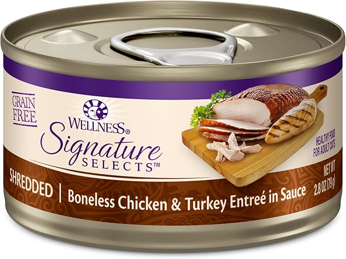 Wellness CORE Signature Selects Shredded Adult Wet Cat Food, Natural, Protein-Rich, Grain Free, 2.8 Ounce, 12 Pack (Chicken & Turkey)