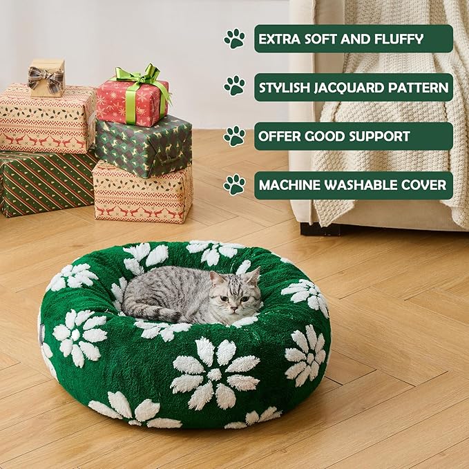 Yaning Donut Dog Beds for Small Dogs, Calming Round Cat Beds for Indoor Cats, Cute 3D Textured Flower Pet Bed with Removable Washable Cover and Anti-Slip Bottom（Green，20"）