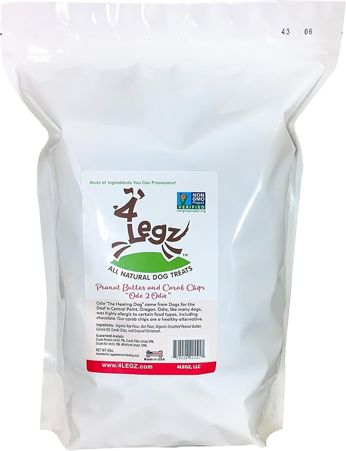 4Legz Peanut Butter & Carob Chips Dog Treats – Healthy, Crunchy, Vegan Biscuits with Whole & Real Ingredients – All Natural & USA‐Baked, 4 Pound Bag