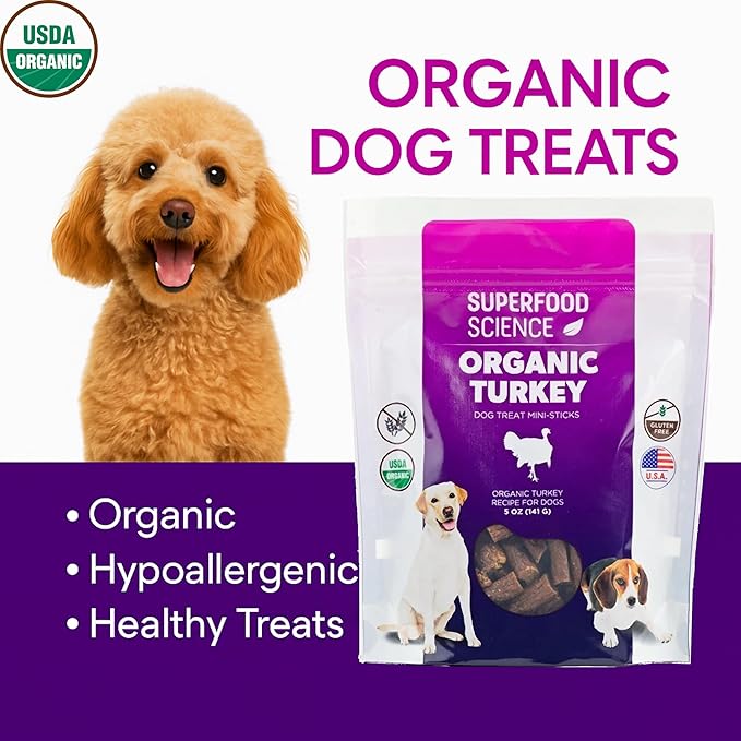 Organic Dog Treats – Turkey Dog Treats That Are Healthy, Low Calorie & Hypoallergenic Limited Ingredient Semi-Soft Bites, Natural Puppy Training Treats for Sensitive Stomachs, Made in USA, 5 oz
