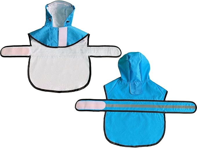 Dog Raincoat Waterproof Reflective Slicker - Lightweight Breathable Hooded Poncho Rain Coat Jacket with Adjustable Belly Strap and Leash Hole for Small Medium Large Dogs (Small, Blue)