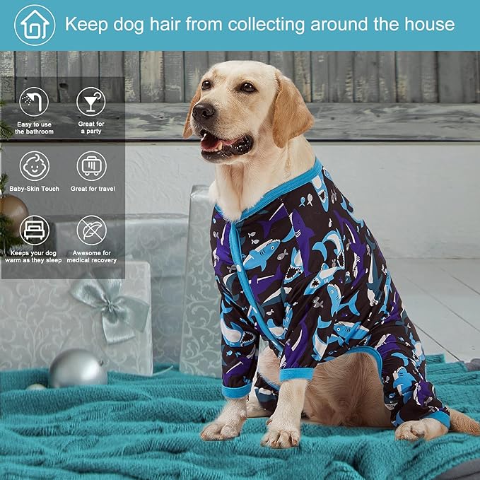LovinPet Dog Pajamas, Pet Anxiety Relief, Anti-Shedding Dog Pajamas, Lightweight Stretchy Fabric, Whale Hello There White Print, Pitbull Onesie, Pitbull Clothes All Season, 2XL