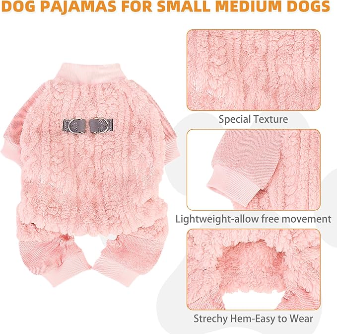 KOOLTAIL Small Dog Pajamas - Fleece Dog Sweater with Leash D-Ring, Winter Warm Puppy Clothes Cold Weather Coats for Cats Extra Small Dogs, Super Soft Cozy Pet Pjs Jumpsuit for Boys Girls, Pink XS