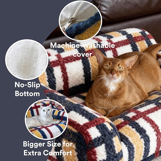ZEZE Vintage Furniture Style Sofa Pet Bed - Washable Plush Dog & Cat Couch, Retro Style Pet Furniture, Soft Cozy Support for Pets (Medium, Mondrian Check Pattern)