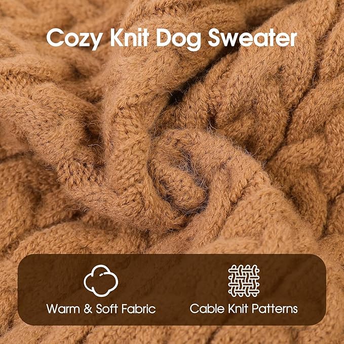 SAWMONG Dog Sweater, Dog Sweaters for Large Dogs Girls Boys, Pullover Turtleneck Knitted Doggy Sweatshirt, Cold Weather Pet Clothes（Khaki, X-Large