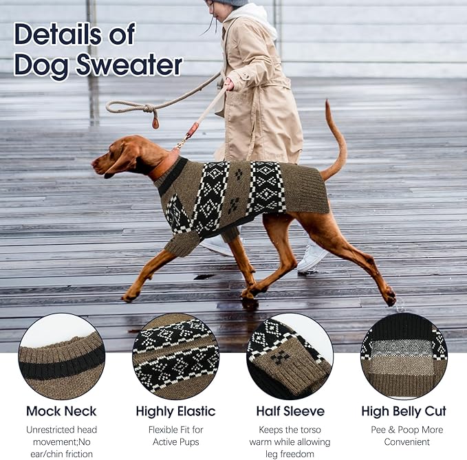 IECOii Great Dane Sweaters for Giant Breed Dogs Boy,Warm Sweaters for Extra Large Dogs,Thermal Cozy Boy Dog Winter Sweater Knitted Outfit for Holiday & Daily Wear,Pet Sweater with Sleeve, Brown, 5XL