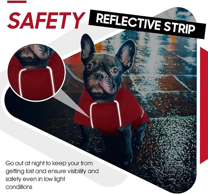 ROZKITCH Dog Winter Coat, Waterproof Raincoat Jacket with Fleece Liner and Leash Hole, Windproof Rain Jacket with Reflective Strip for Medium, Adjustable Poncho Vest for Outdoor Hiking Travel Red L