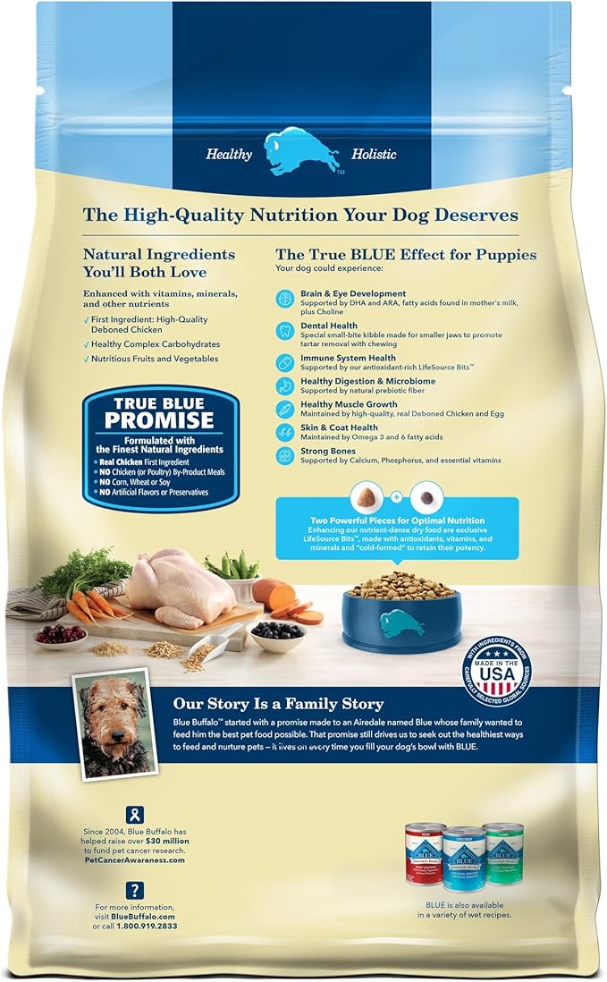 Blue Buffalo Life Protection Formula Puppy Dry Dog Food with DHA and ARA, Made with Natural Ingredients, Chicken & Brown Rice Recipe, 15-lb Bag