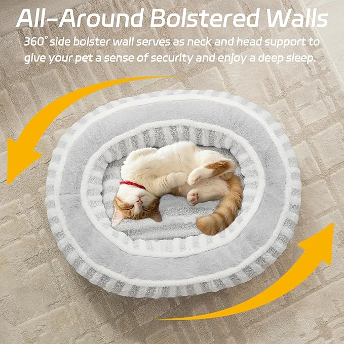 Dog Bed Medium Size Dogs, Washable Large Cat Beds for Indoor Cats with Anti-Slip Bottom, Supportive Soft Calming Sleeping Pet Bed for Puppy and Kitten, 25 inches, White