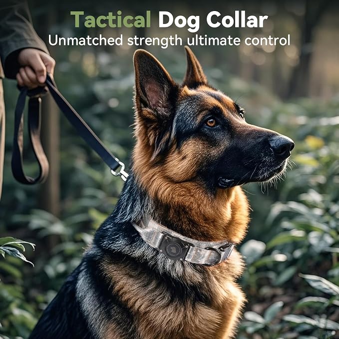 2026 Upgrade Waterproof Tactical AirTag Dog Collar, Built in AirTag Holder | Comfortable Control Handle, Quick Release Metal Buckle, Durable 1000D Nylon, For Medium to Large Dogs, Digital camo, M
