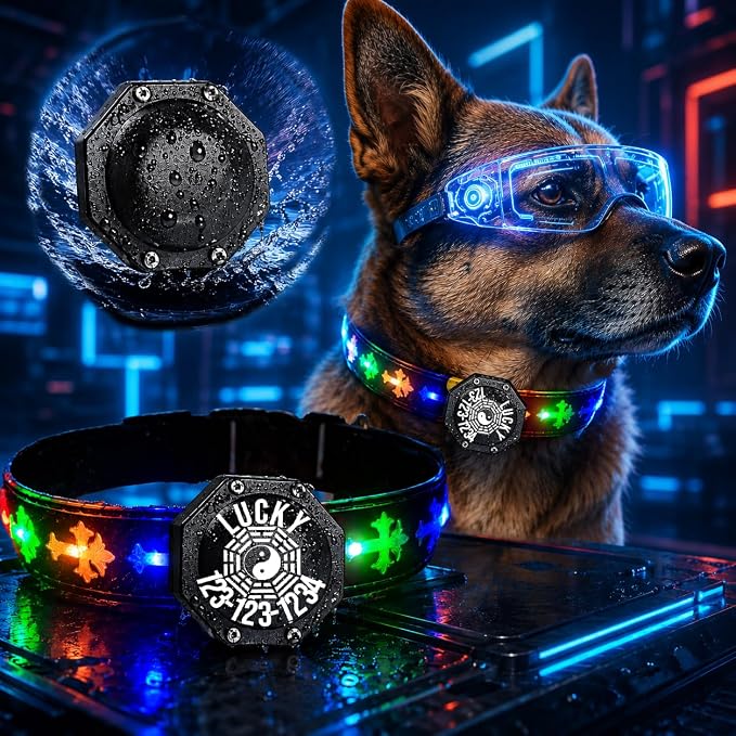 Light Up Glow Dog Collar with Chinese Style AirTag Holder,