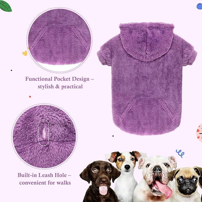 5XL Dog Sweaters for Large Dogs,Extra-Large Dog Hoodie,Warm Fuzzy Fleece Sweatshirt with Hood & Pocket,Leash Hole,Cozy Cold Weather Pet Clothes Sweater Hoodie for Large Dogs(Purple,5XL)